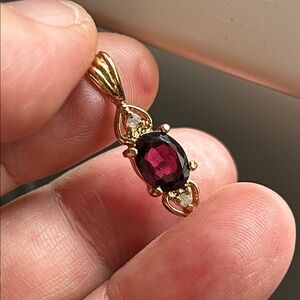 🖤Genuine Garnet & Real Diamonds 14K GP Pendant